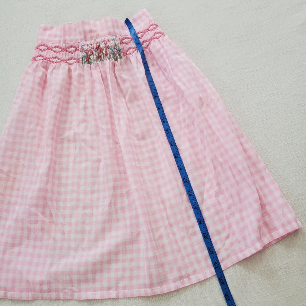 Vintage kids apron pink gingham floral embroidery